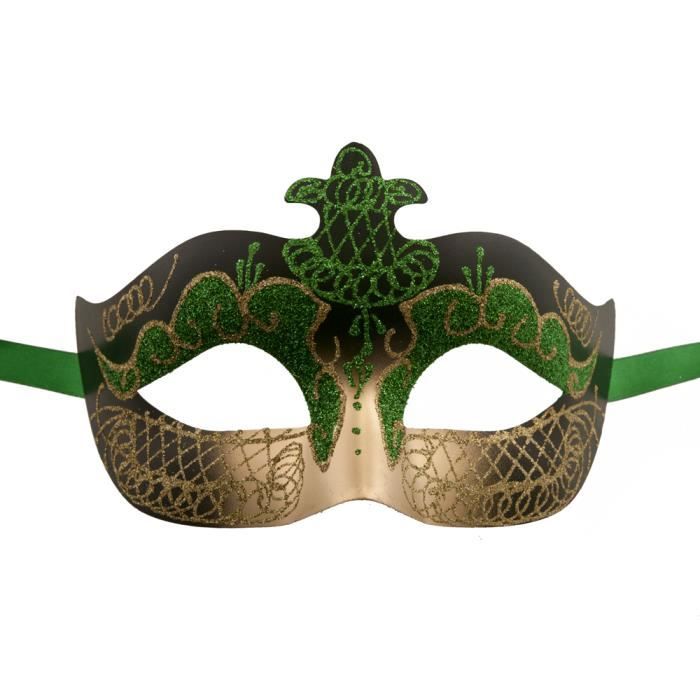 MASQUE VENITIEN COLOMBINE VERT ET DORE PAS CHER  Achat \/ Vente masque  d\u00e9cor visage  Soldes 