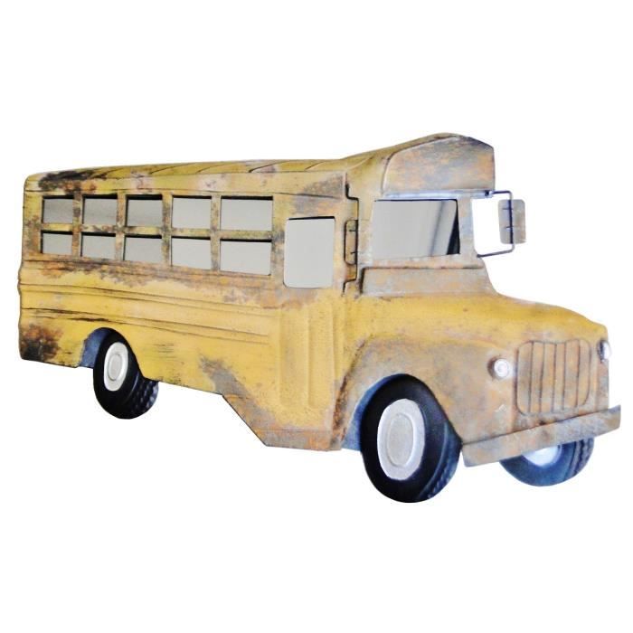Grande décoration murale en relief métal tole 82cm school bus ... Décor Ancienne Banquette