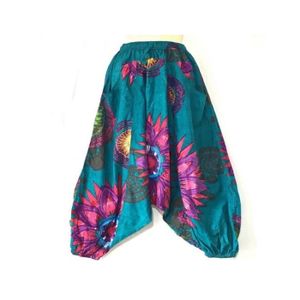 PANTALON Sarouel Femme Coton Imprimé Été Bleu pétrole