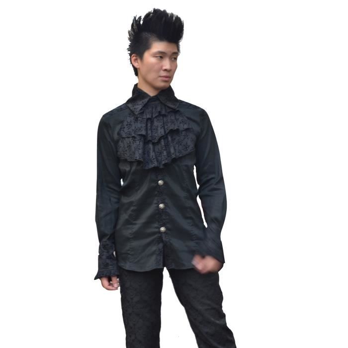 Chemise Gothique Aristocrate Homme Jabot Brocard noir Noir Achat