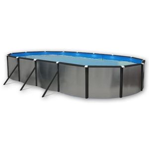 SILVER Piscine ovale en acier - Profilés noirs - 730x366x120cm