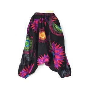 PANTALON Sarouel Femme Coton Imprimé Été Noir