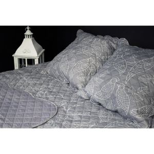 PAVILLON D'INTERIEUR Couvre-lit boutis Tess 230x250 cm + 2 taies d'oreiller 65x65 cm gris et blanc