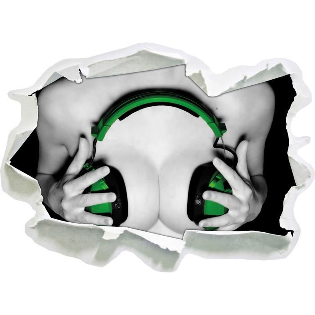 Sombre fille sexy casque vert noir / blanc, mur 3d de papier ...