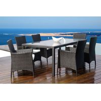 SALON DE JARDIN - ENSEMBLE TABLE CHAISE FAUTEUIL RIO Set de jardin résine tressée/alu 200cm Noir