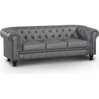 CANAPE - SOFA - BANQUETTE Canapé Chesterfield 3places Croute de Cuir Gris
