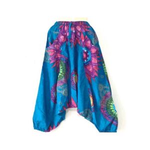 PANTALON Sarouel Femme Coton Imprimé Été Turquoise