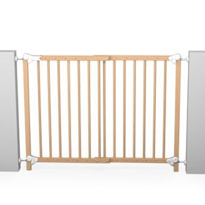 ATELIERS T4 Barri?re de Sécurité Bébé 73-110 cm Amovible et Portillon Bois Naturel Vernis