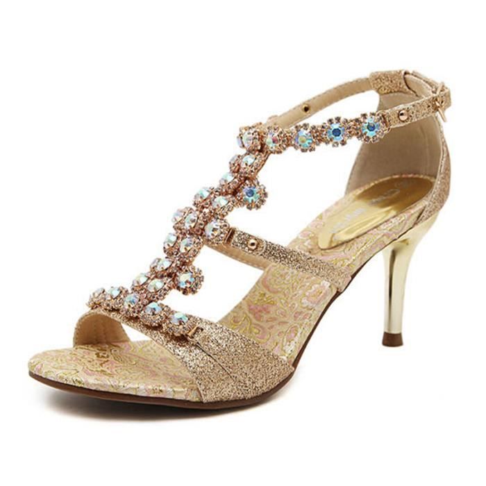 chaussures femmes strass talons hauts sandales or - Achat  Vente ...