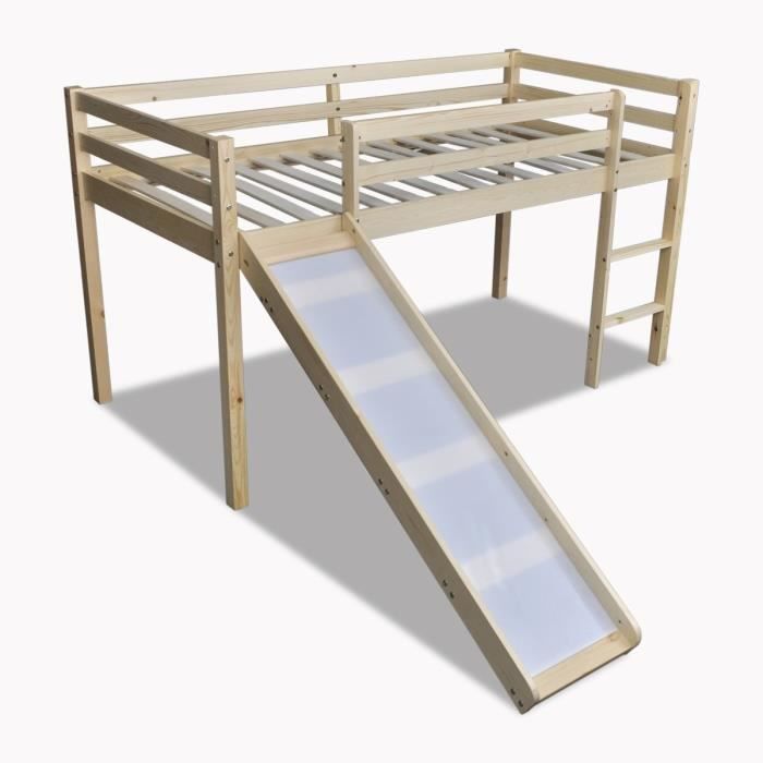 p42 lit mezzanine avec toboggan et echelle en bois naturel p42 lit mezzanine avec toboggan et echelle en bois naturel