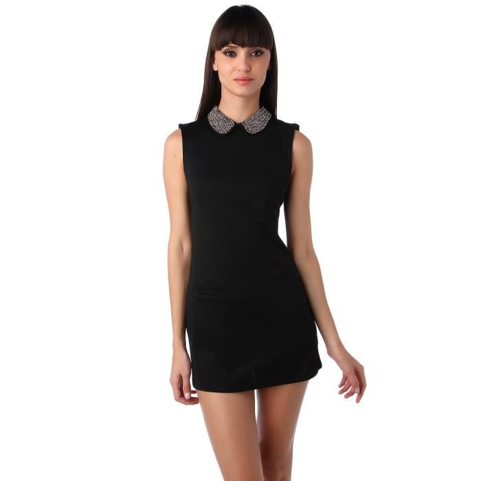 Robe col claudine avec bijoux NOIR Blanc Achat / Vente robe Robe