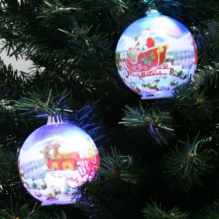 2 boules lumineuses 80mm déco père noel traineau Achat / Vente boule de noël Plastique