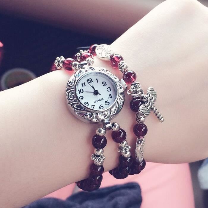 Montre Funky Vintage Treska En Perles Avec Bracelet Rouge - Occasion