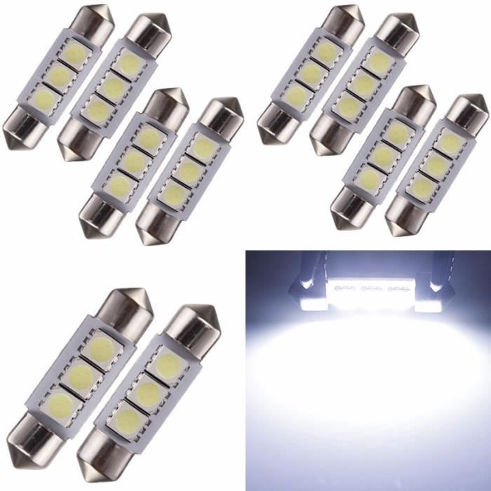10x Ampoules LED C5W 36mm Feston Pour Voiture - Blanc 6500K, 12V | Plafonnier, Coffre, Plaque