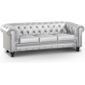  Canapé Chesterfield 3places Croute de Cuir Argent