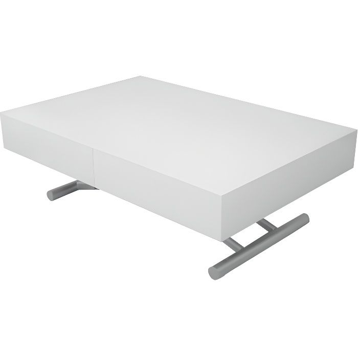 table basse relevable extensible blanc laque