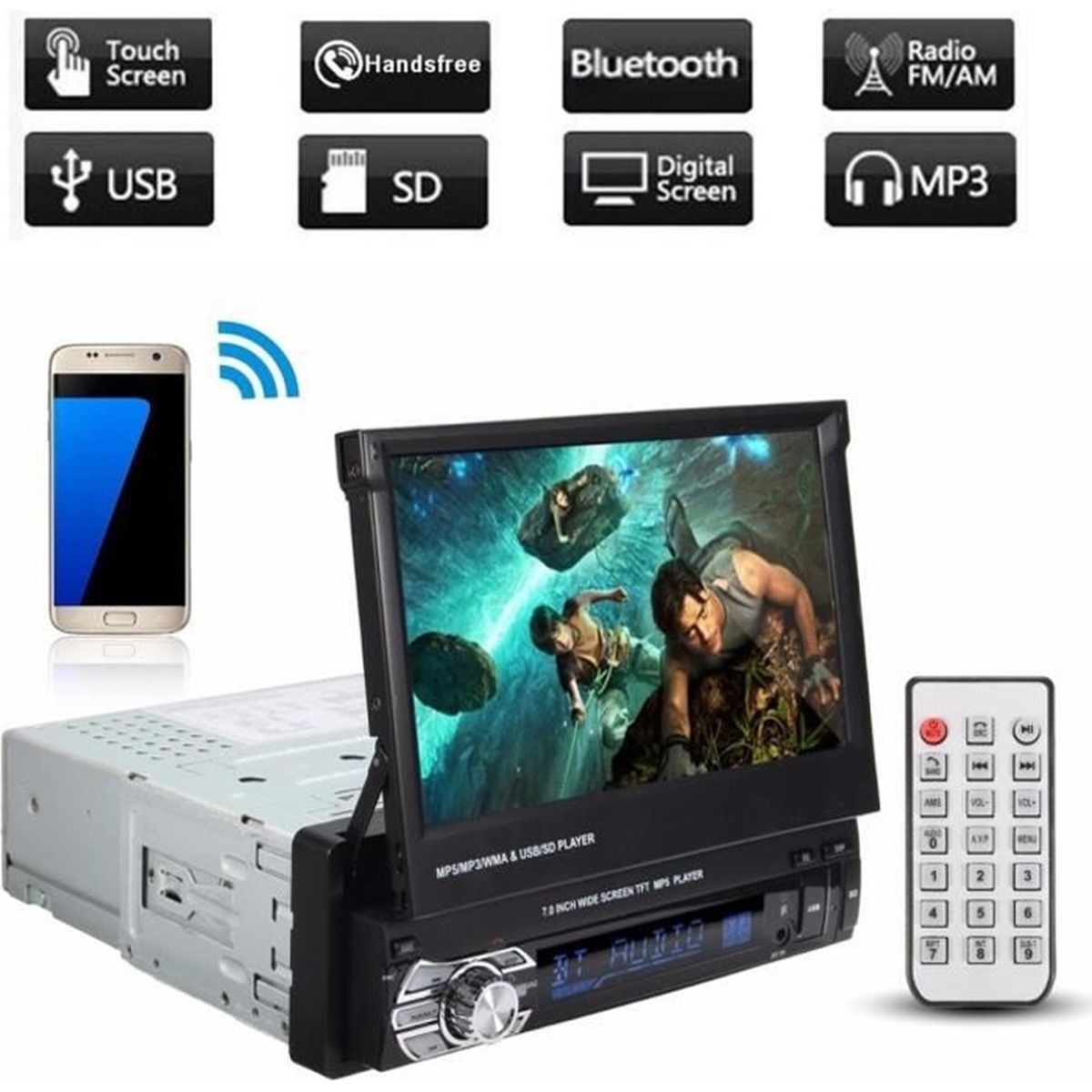 TEMPSA 7'' Bluetooth Stéréo Autoradio Voiture Tactile MP5 MP4 MP3 Audio