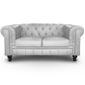  Canapé Chesterfield 2places Croute de Cuir Argent