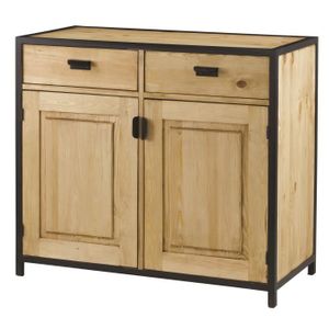 Buffet bas contemporain en bois pin massif ciré brossé et métal - L 100 cm