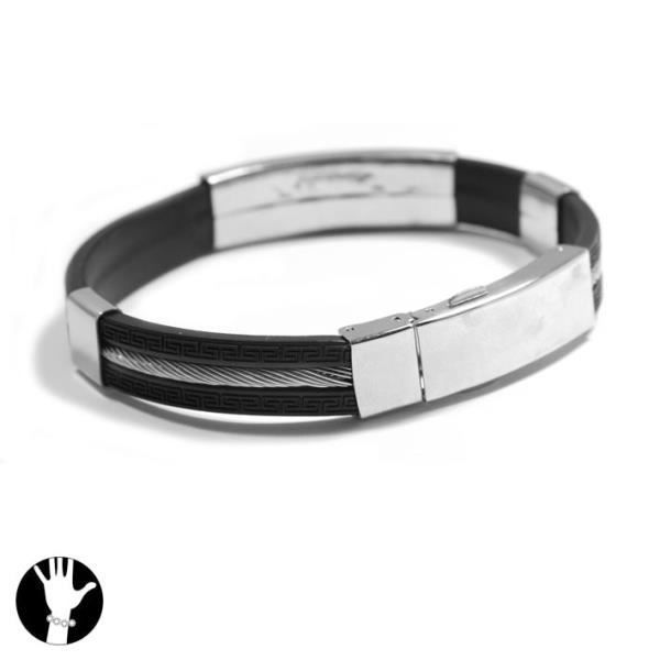Bracelet homme noir acier et câble gravure incluse Achat / Vente