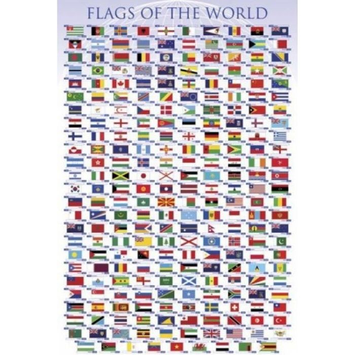 Cadre Decoration Geographie Affiche Drapeaux Du Monde 1art1 91x61cm - Pays Et Capitales En Français Avec Cadre Plastique Carte Géographique Pays