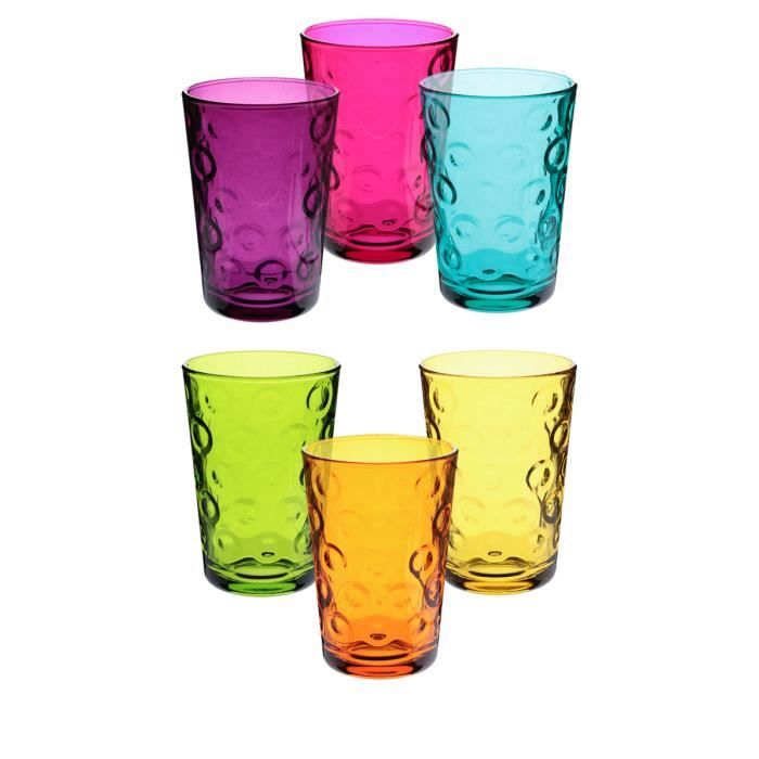 6 Verres de table colorés Ring Achat / Vente verre à eau soda Cdiscount