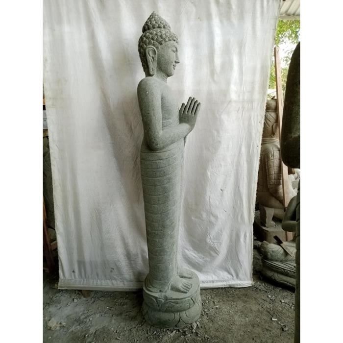 Statue de jardin en pierre Bouddha debout prière 2 m Achat / Vente
