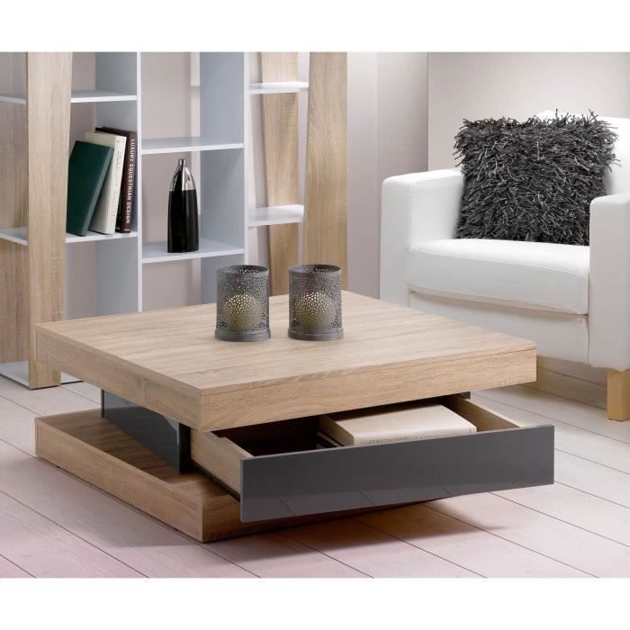 Table basse coloris chêne clair + tiroir gris Achat / Vente table