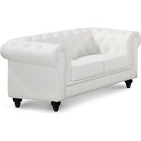 CANAPE - SOFA - BANQUETTE Canapé Chesterfield 2places Croute de Cuir Blanc