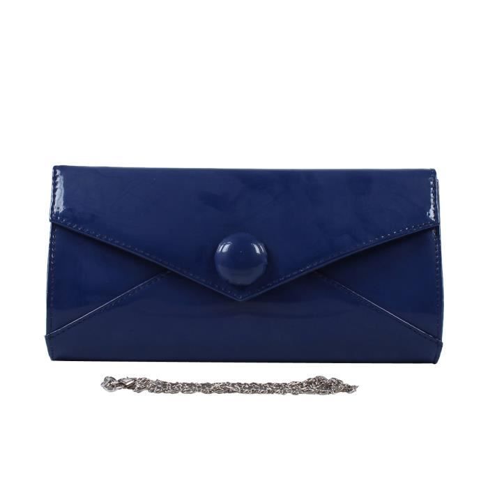 Pochette Mini sac à main bleu uni vernis femme Pochette Mini sac à main bleu uni vernis femme