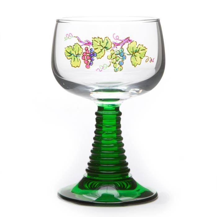 Lot De 6 Verres à Vin - Pied Vert - Verre - Occasion