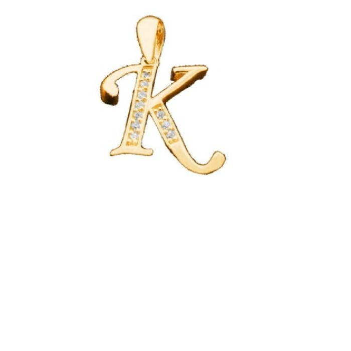 collier pendentif lettre k initial plaque or 750 000 oxydes blanc