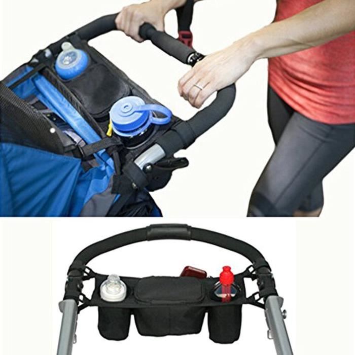 SUQ Organisateur Poussette - Porte-Gobelets, Sac De Rangement Suspendu | Noir - Pour Landau, Accessoire Bébé Pratique