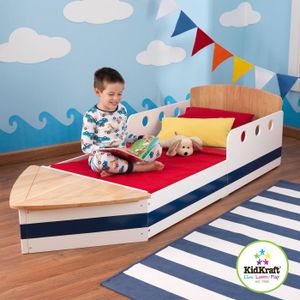KIDKRAFT Lit bateau enfant 70x140 cm - Blanc et marine