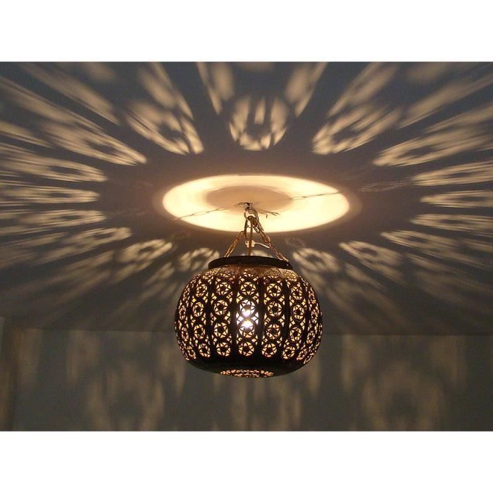Lustre plafonnier lampe marocain métal ciselé maroc oriental lanterne