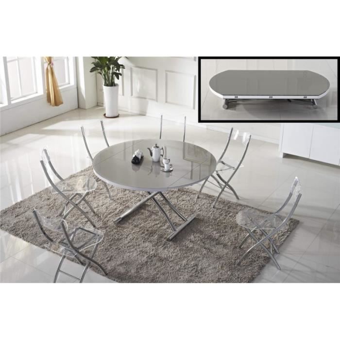 table basse ronde relevable et extensible saturna blanche