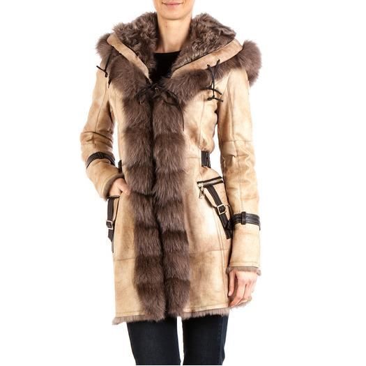 Manteau en peau de lapin Rex retournée, finitio Beige Achat