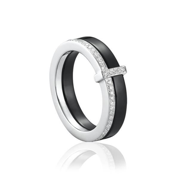 en CÃ©ramique Noir, Argent et Cristaux Cubic Zirconia - T50 - Bague en ...