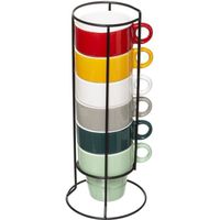 Lot 6 tasses capucino avec support metal Lot 6 tasses capucino avec support metal