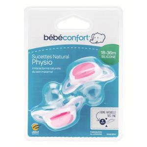 BEBE CONFORT Sucette Natural Physio 18-36 mois x2 - Silicone - Fushia