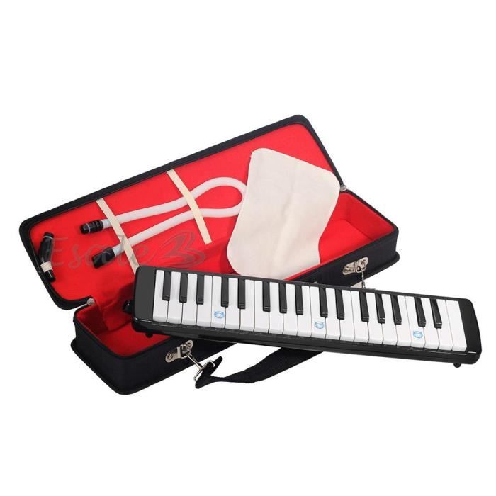 Mélodica Clavier Harmonica Instrument de Musique à Vent 37 Touches Noir