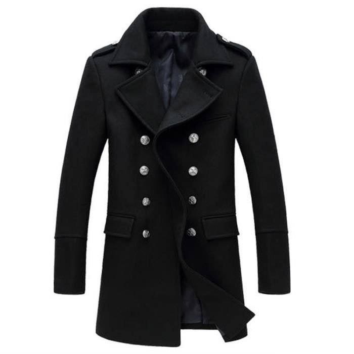 Manteau en laine Homme Trench Homme Hiver Slim ... Noir ...