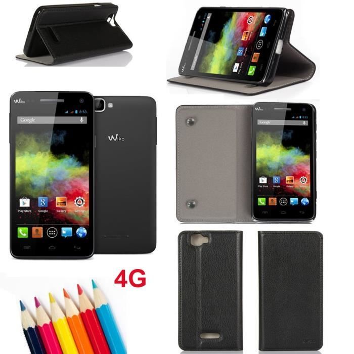 Housse Universelle Noire Horizontale Pour Wiko Minz Plus / Minz - Cuir écologique, Fermeture Aimant