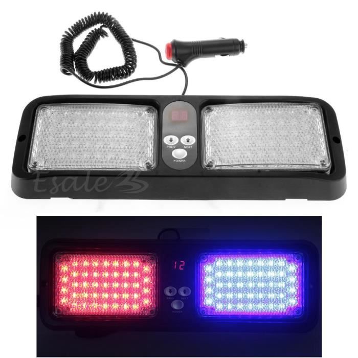 Lumière Stroboscope Clignotant Urgence 86 LEDs Rouge+Bleu Pour Voiture