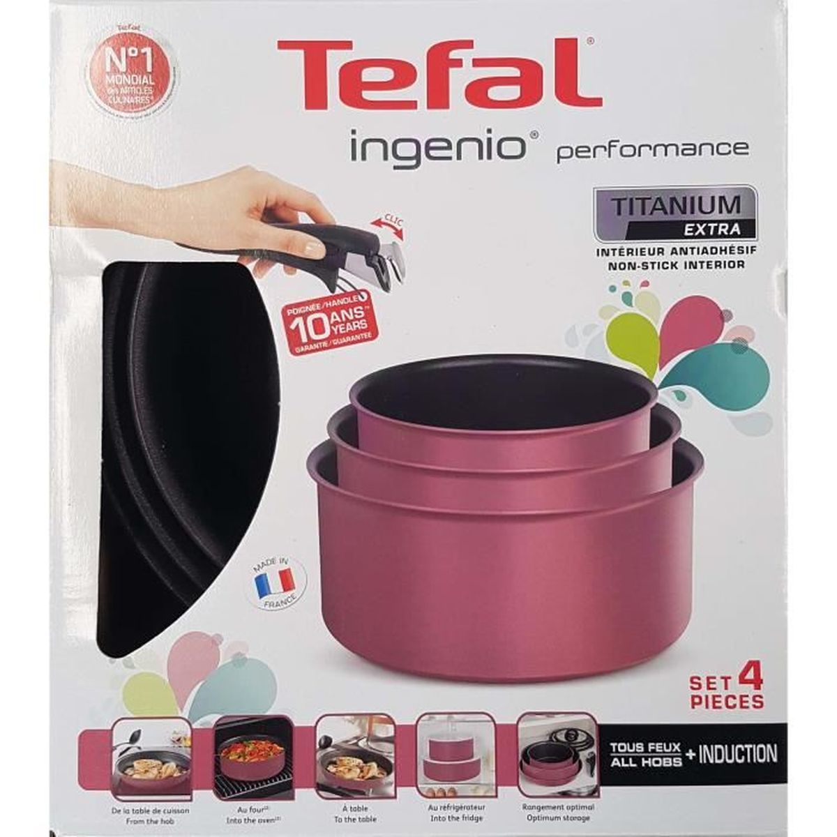 Tefal Ingénio Performance L6569808 Set De 3 Casseroles 16 18 20 Cm Une Poignée Amovible