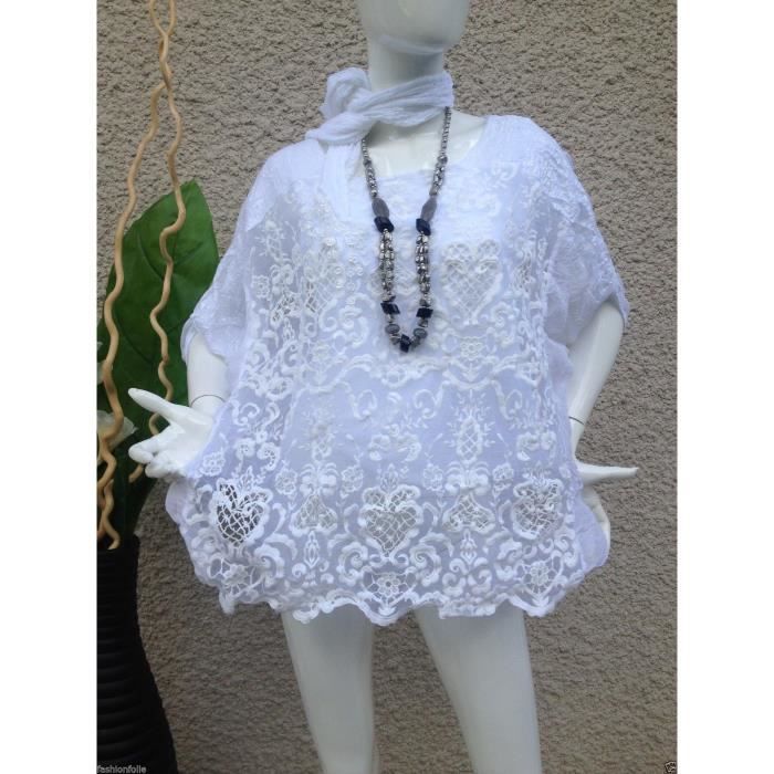Tunique GRANDE TAILLE 44/46/48/50/52 mariage soir?�e chic SOIE100% BLANC Blanc - Achat / Vente 