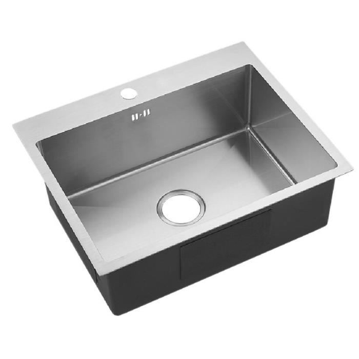 Grand évier de cuisine. inox acier brossé . à encastrer par dessus