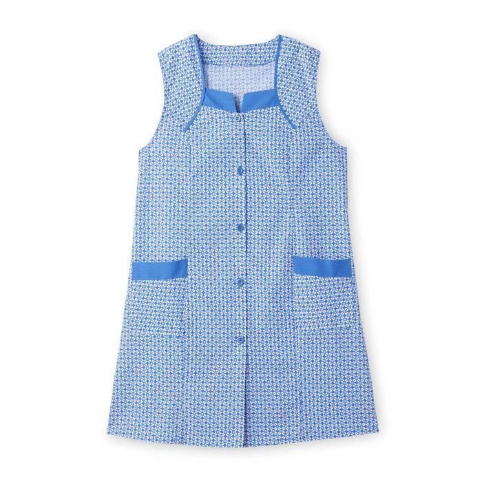 Tablier 3/4 Sans Manches Charmance - Uni Bleu, Taille 50, Col Officier