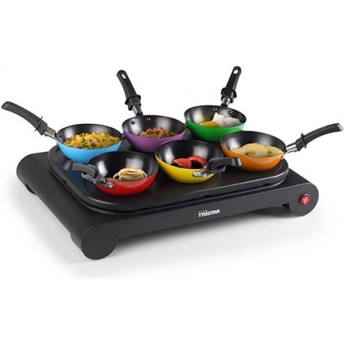Set 2 en 1 Cr&ecirc;pi&egrave;re individuelle et mini woks color&eacute;s Pour 6