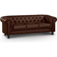 CANAPE - SOFA - BANQUETTE Canapé Chesterfield 3places Croute de Cuir Marron